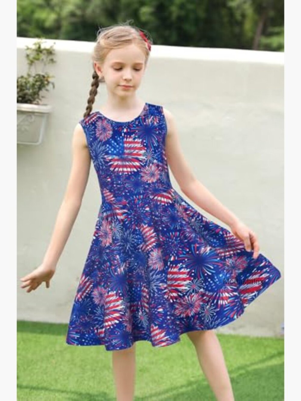 Sleeveless Girls Patriotic Flag Dress A-Line Twirl Hem USA - Picture 4 of 7